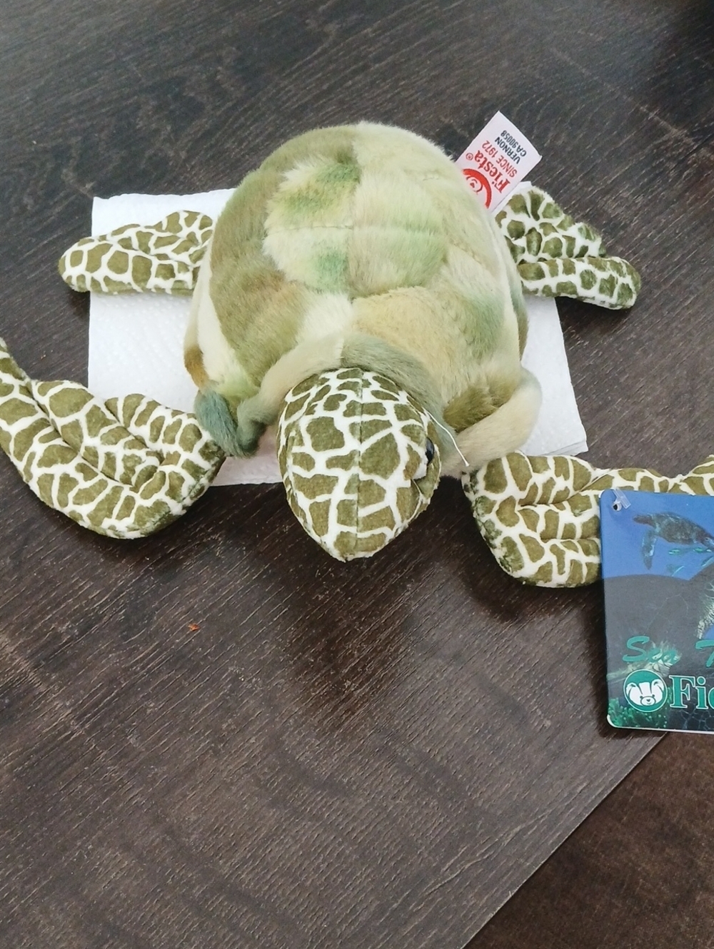 Fiesta Olive Green Sea Turtle Plush with Patterned Flippers